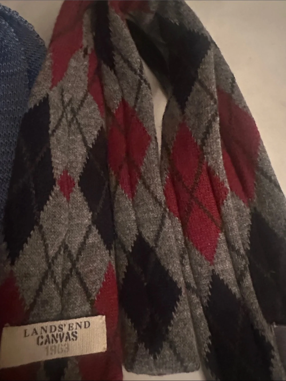 Lands' End Light Blue Knit Tie and Gray Red Argyle Tie Set